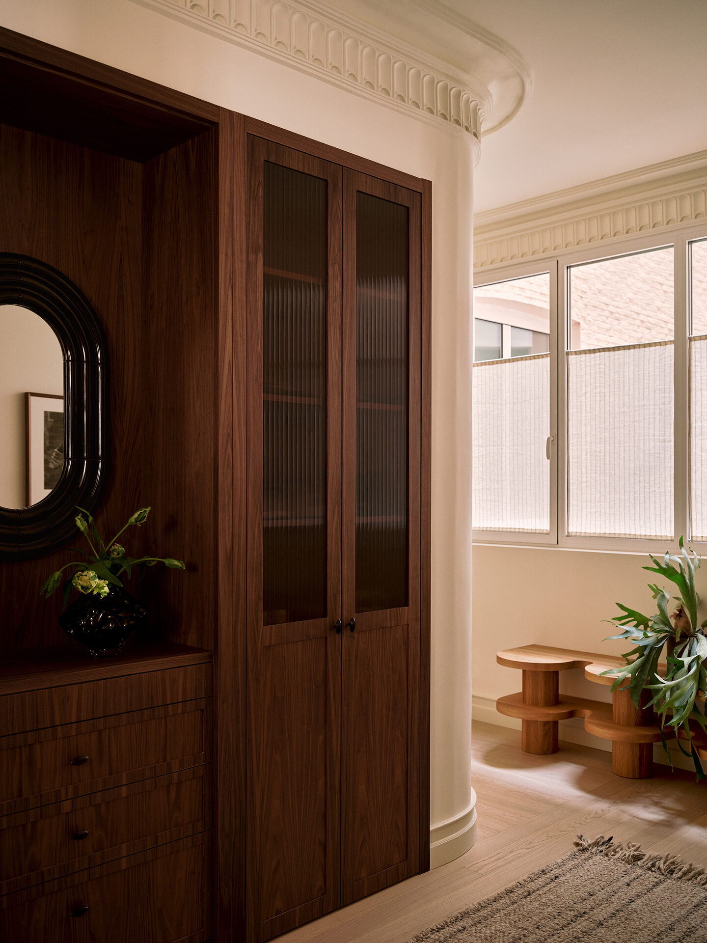 Inner hall with walnut wardrobe doors